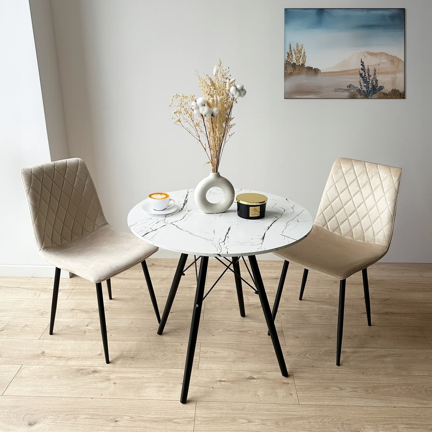 STÓŁ OKRĄGŁY 80 cm STOLIK KAWOWY LOFT DSW BRĄZOWY CZARNY BIAŁY DO SALONU JADALNI KUCHNI