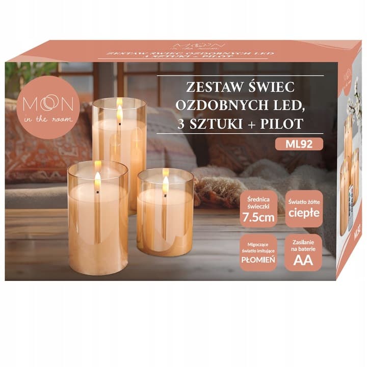 ŚWIECZKI 3 DUŻE OZDOBNE ŚWIECE DEKORACJA ŚWIĄTECZNA LED STEROWANE PILOTEM