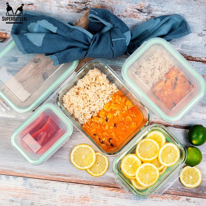 ZESTAW 4 sztuki LUNCHBOX POJEMNIK SZKLANY na ŻYWNOŚĆ SZCZELNY ŻAROODPORNY