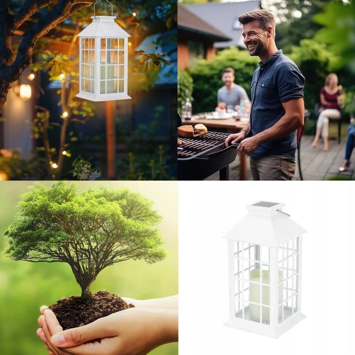 Latarnia Solarna LED Lampion Czarny Biały