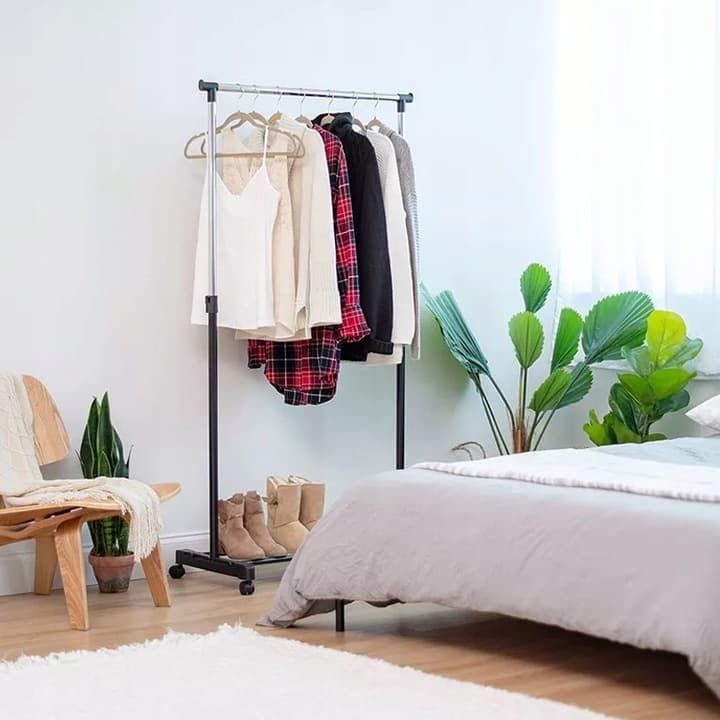 SOLIDNY WIESZAK METALOWY NA KÓŁKACH SZAFA NA UBRANIA STOJAK GARDEROBA LOFT
