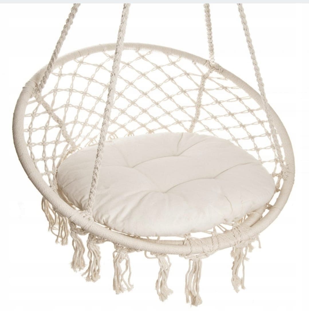 Huśtawka, fotel, 80 cm 150 kg, Bocianie gniazdo, boho, ecru, z poduszkami