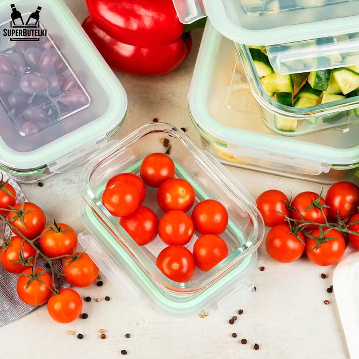 ZESTAW 4 sztuki LUNCHBOX POJEMNIK SZKLANY na ŻYWNOŚĆ SZCZELNY ŻAROODPORNY