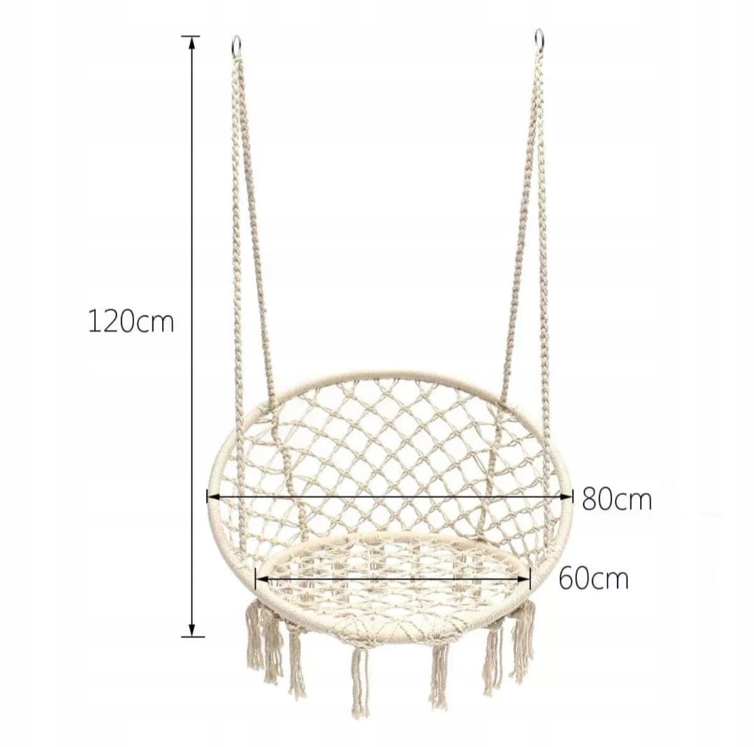 Huśtawka, fotel, 80 cm 150 kg, Bocianie gniazdo, boho, ecru, z poduszkami