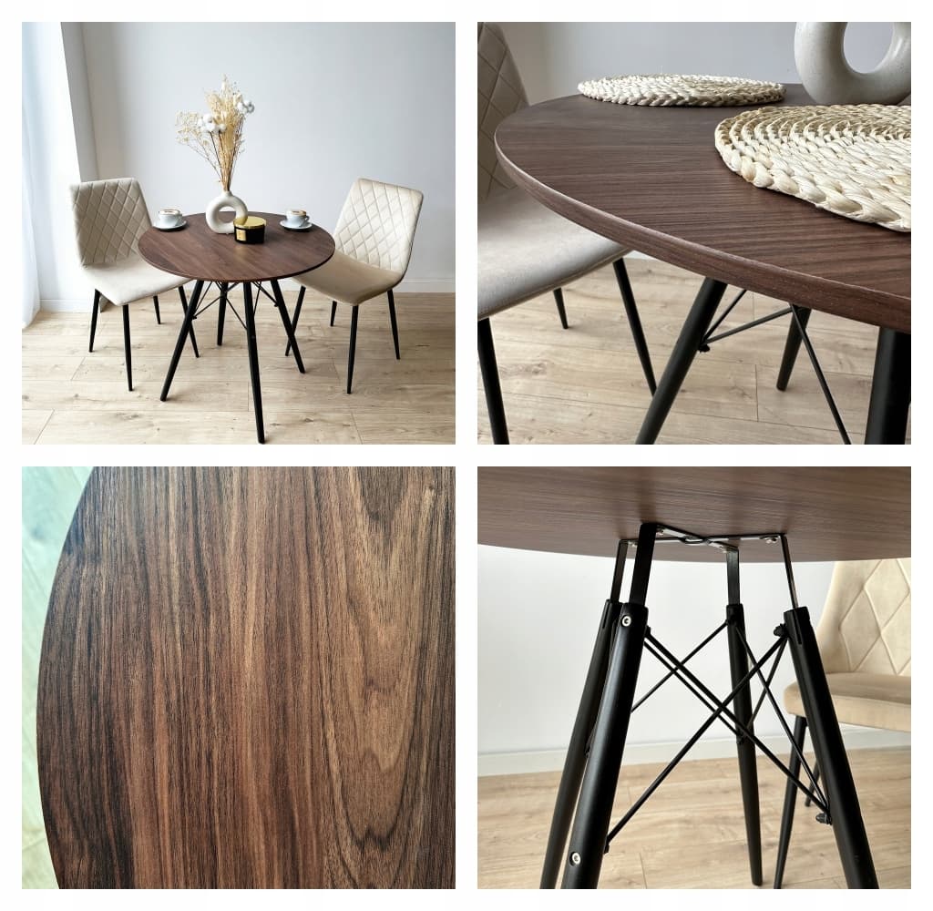 STÓŁ OKRĄGŁY 80 cm STOLIK KAWOWY LOFT DSW BRĄZOWY CZARNY BIAŁY DO SALONU JADALNI KUCHNI