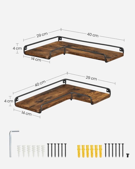 Półki Wiszące 2 szt Narożne Rustykalne - Loft