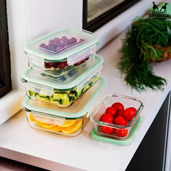 ZESTAW 4 sztuki LUNCHBOX POJEMNIK SZKLANY na ŻYWNOŚĆ SZCZELNY ŻAROODPORNY