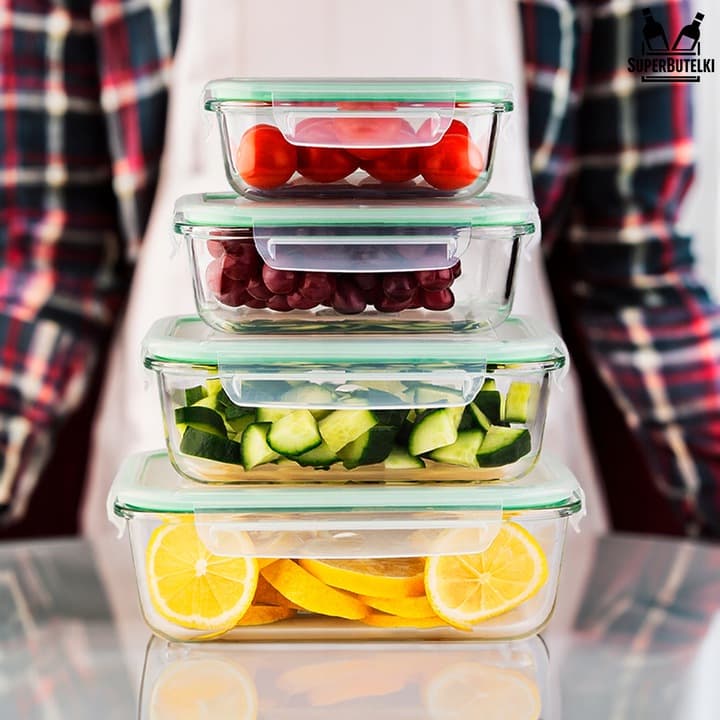ZESTAW 4 sztuki LUNCHBOX POJEMNIK SZKLANY na ŻYWNOŚĆ SZCZELNY ŻAROODPORNY