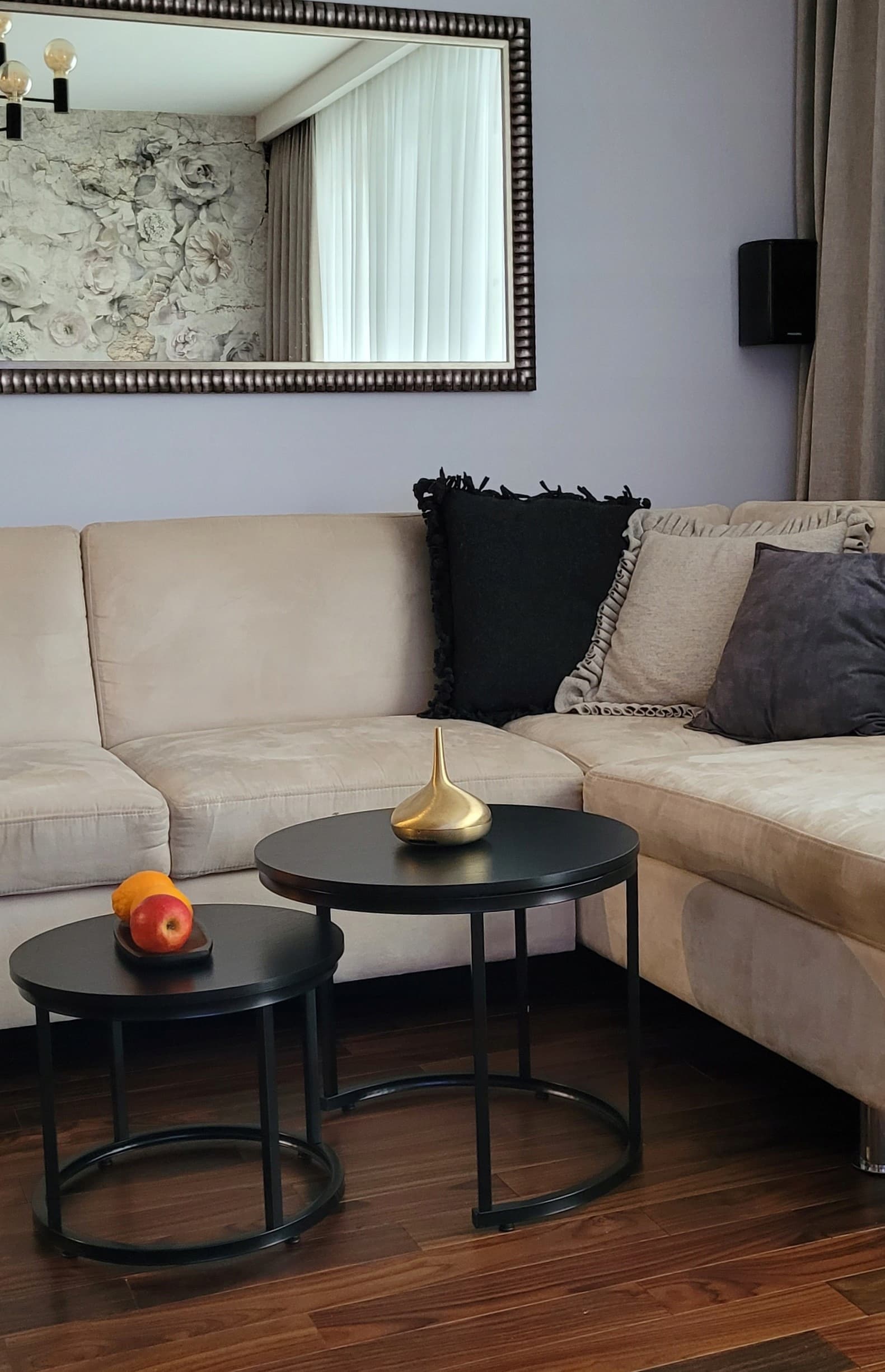 Stoliki Kawowe Loft Zestaw 2w1 Okrągłe Dąb Czarny Nowoczesny Design