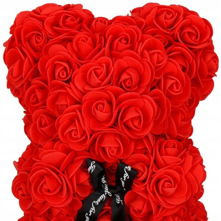 MIŚ Z RÓŻ 30 CM ROSE BEAR Z PŁATKÓW RÓŻ KOKARDA PUDEŁKO NA PREZENT+20LED