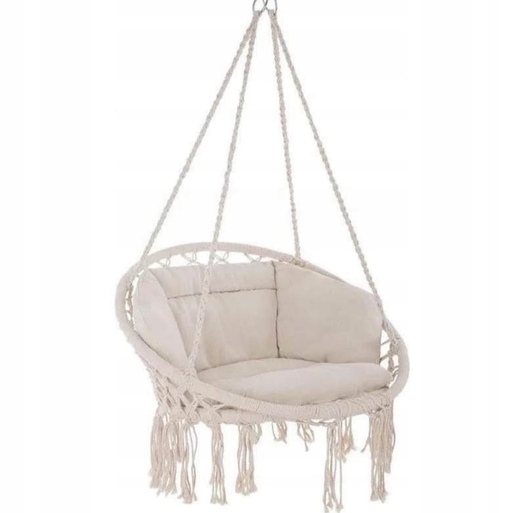 Huśtawka, fotel, 80 cm 150 kg, Bocianie gniazdo, boho, ecru, z poduszkami