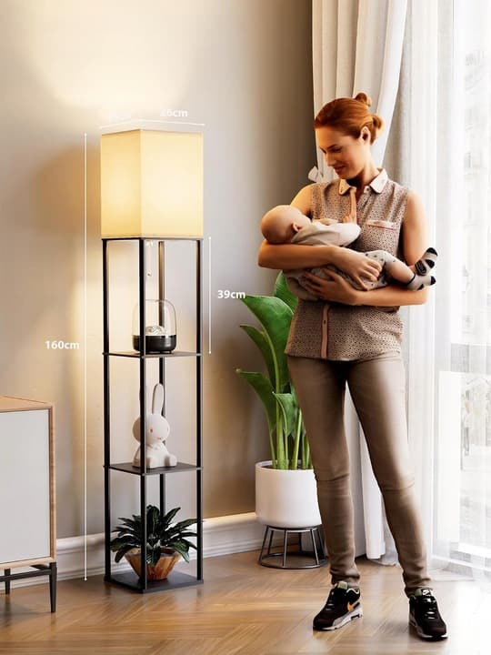 Lampa Stojąca Podłogowa Lampka LED E27 Półka Regał 2w1 Do Czytania 160cm