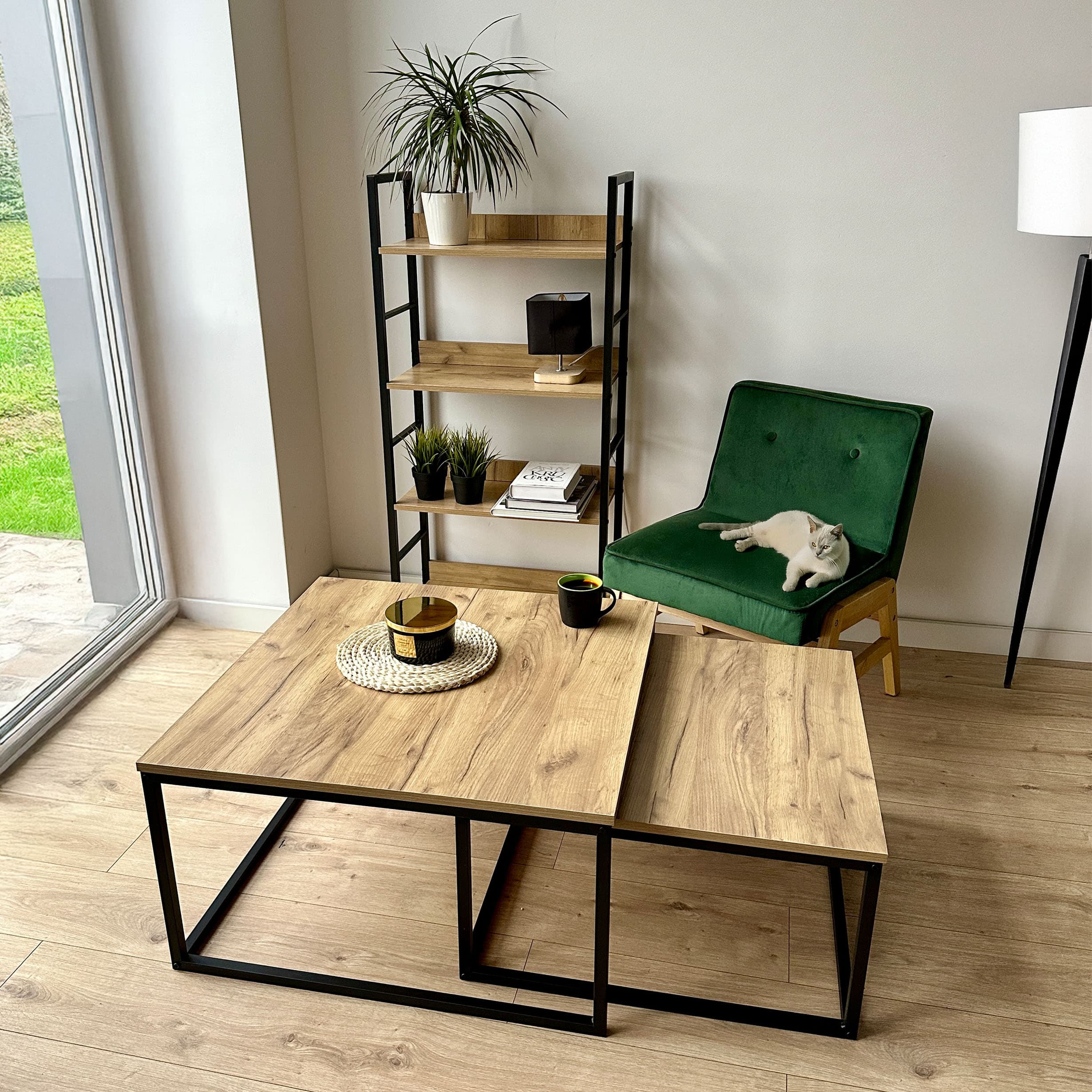 STOLIKI KAWOWE LOFTOWE KWADRATOWE STÓŁ ZESTAW 2 STOLIKÓW ŁAWA STOLIK 2w1