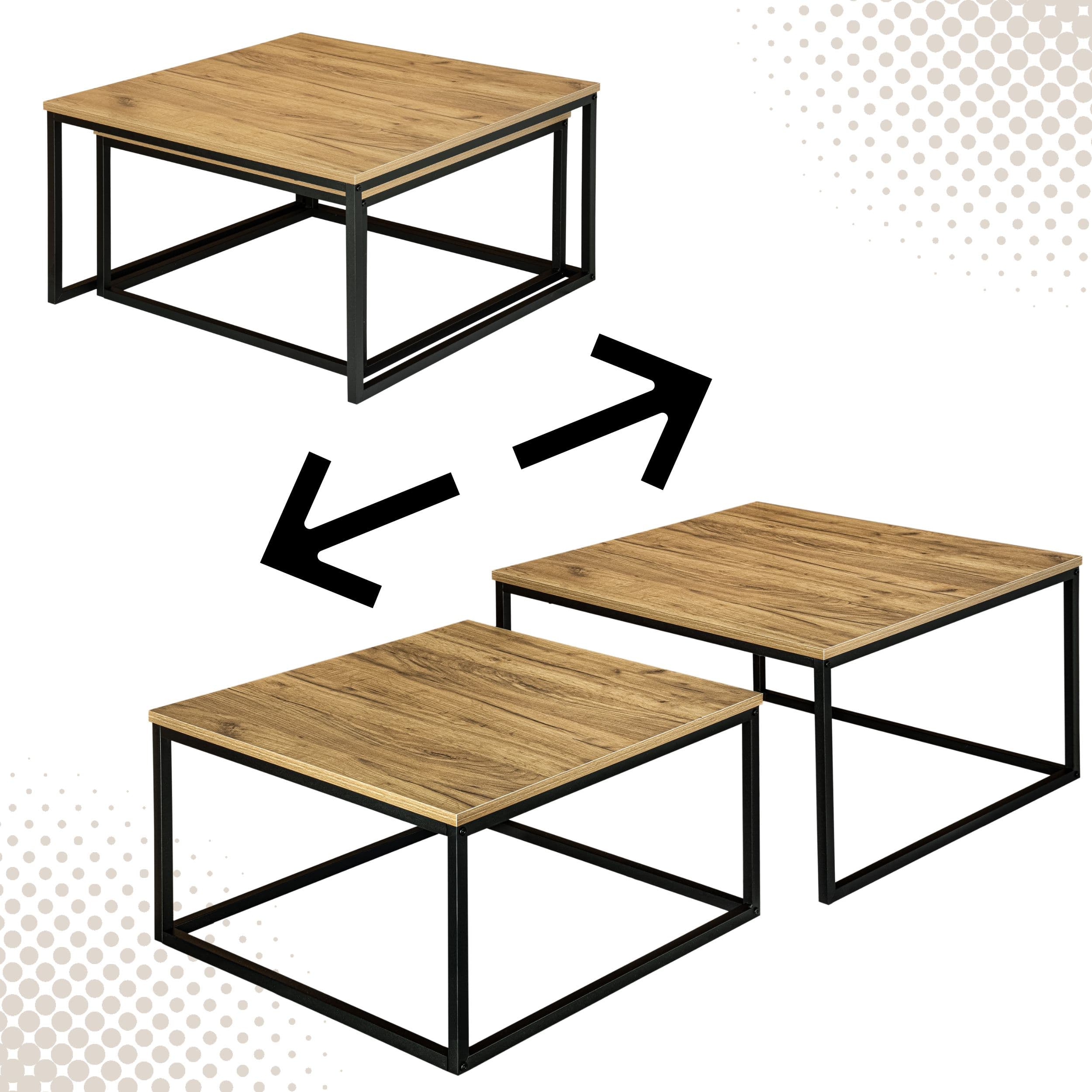 STOLIKI KAWOWE LOFTOWE KWADRATOWE STÓŁ ZESTAW 2 STOLIKÓW ŁAWA STOLIK 2w1