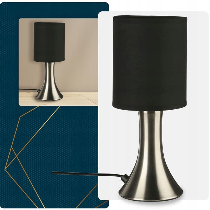 Lampka nocna czarna na dotyk LAMPA do salonu sypialni stołowa dotykowa