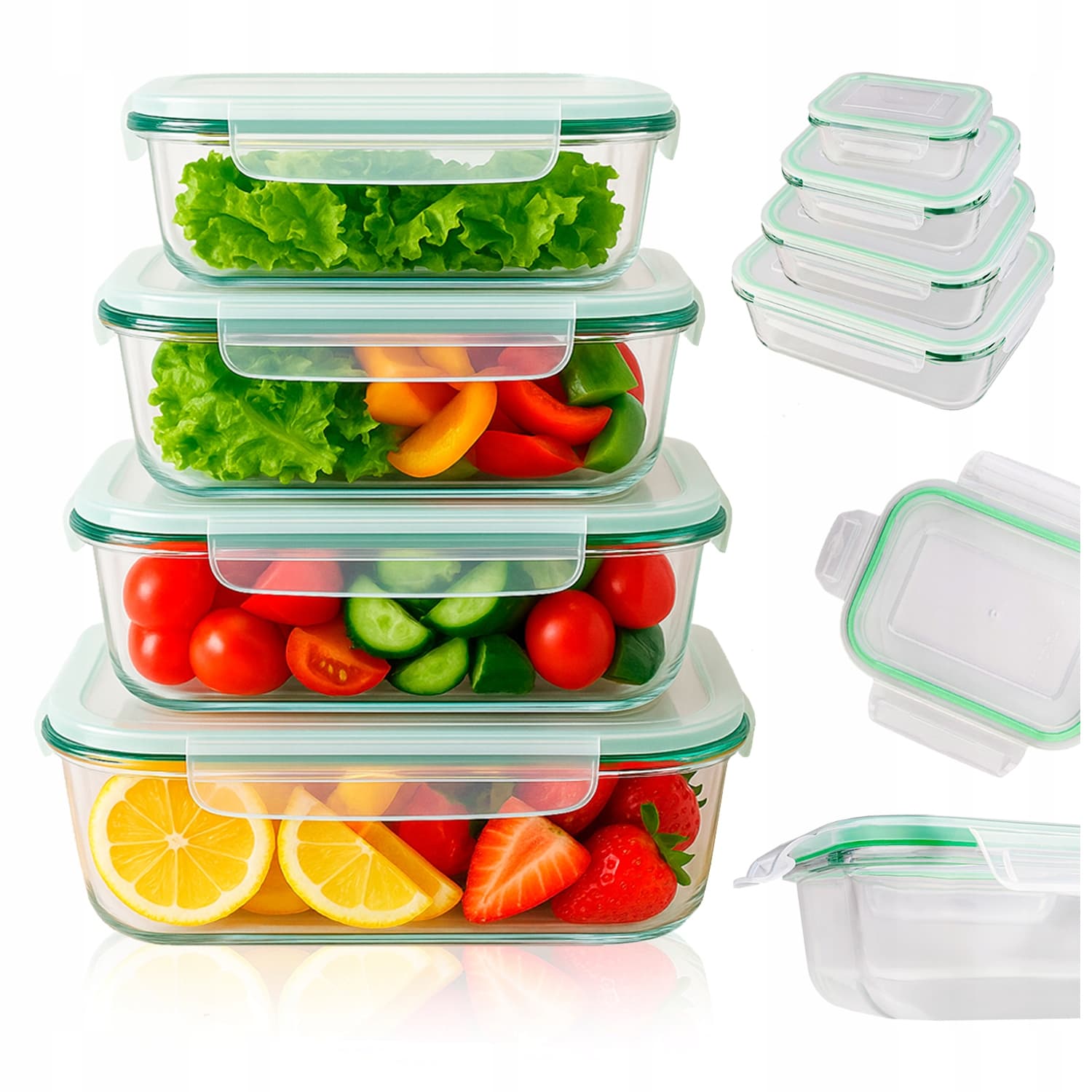 ZESTAW 4 sztuki LUNCHBOX POJEMNIK SZKLANY na ŻYWNOŚĆ SZCZELNY ŻAROODPORNY