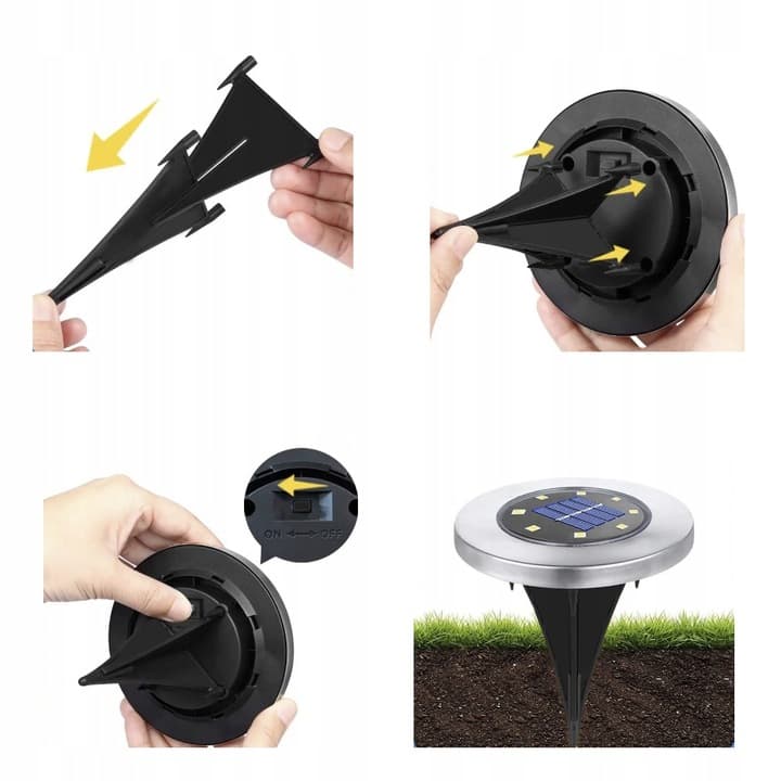 Lampki Solarne Ogrodowe Najazdowe LED Zestaw 12szt Wbijane Gruntowe Dysk