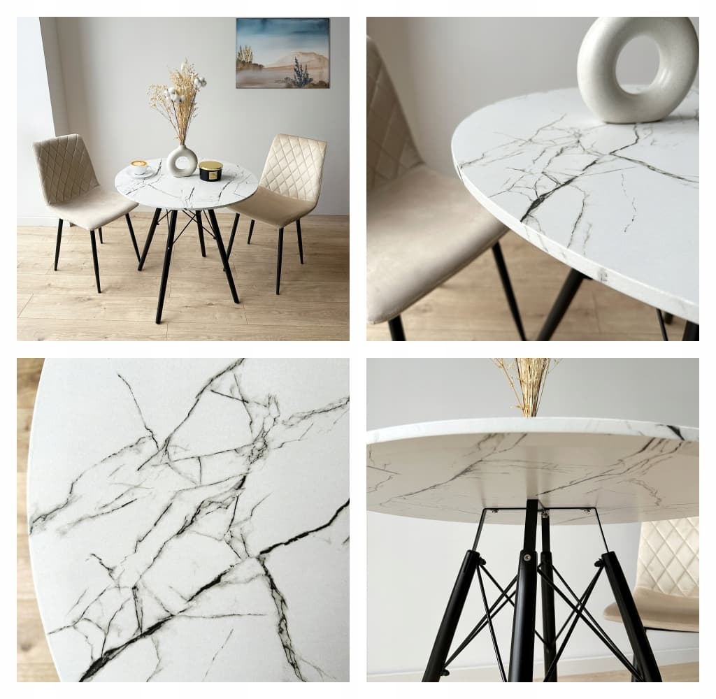 STÓŁ OKRĄGŁY 80 cm STOLIK KAWOWY LOFT DSW BRĄZOWY CZARNY BIAŁY DO SALONU JADALNI KUCHNI