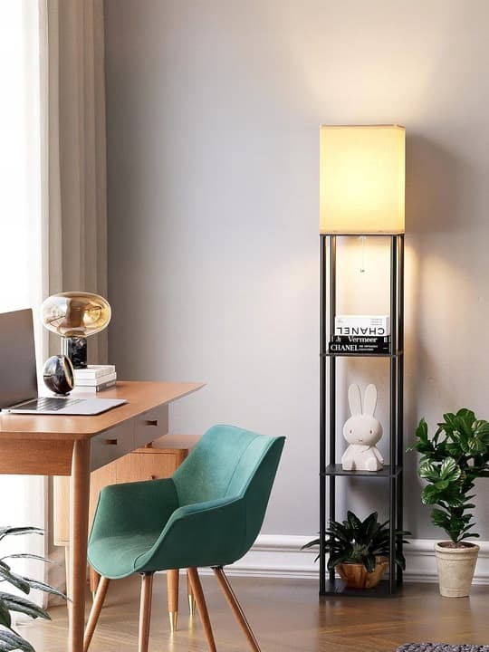 Lampa Stojąca Podłogowa Lampka LED E27 Półka Regał 2w1 Do Czytania 160cm