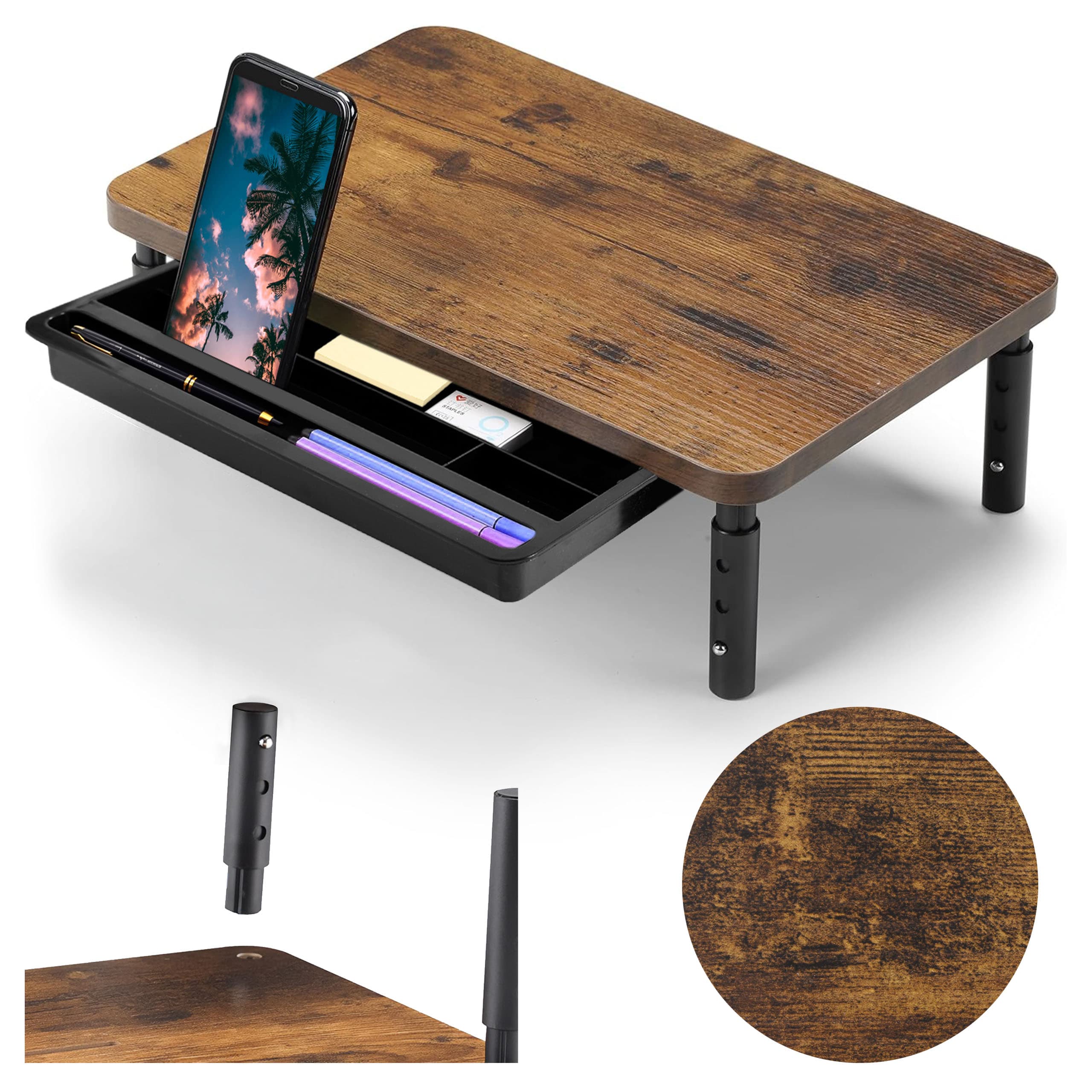 PODSTAWKA POD MONITOR LAPTOP PÓŁKA Z SZUFLADĄ NADSTAWKA REGULOWANA LOFTOWA