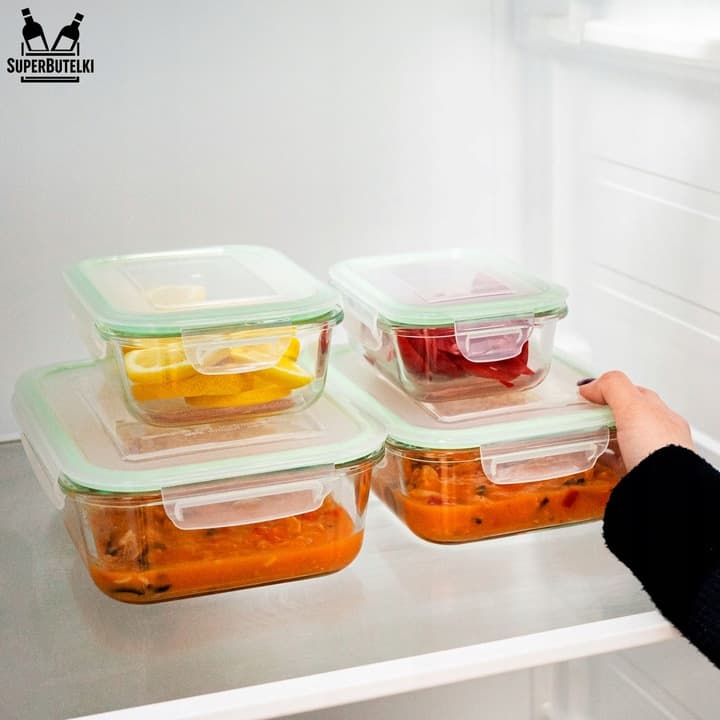 ZESTAW 4 sztuki LUNCHBOX POJEMNIK SZKLANY na ŻYWNOŚĆ SZCZELNY ŻAROODPORNY