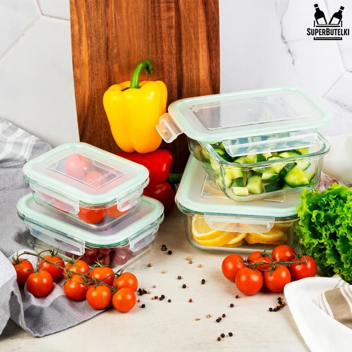 ZESTAW 4 sztuki LUNCHBOX POJEMNIK SZKLANY na ŻYWNOŚĆ SZCZELNY ŻAROODPORNY