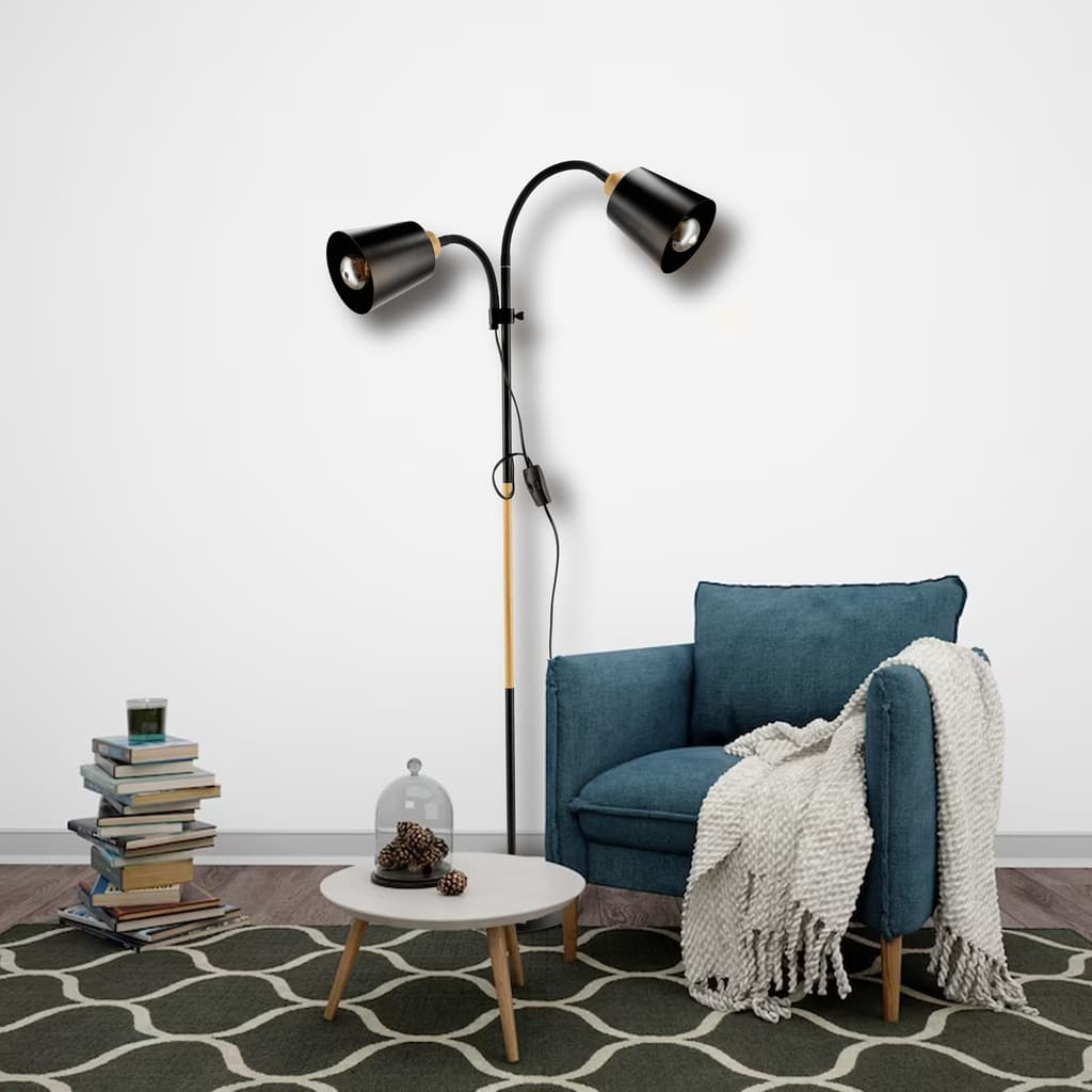Lampa Lampka Stojąca Podłogowa Do Czytania Podwójna 2xE27 Regulacja Czarna