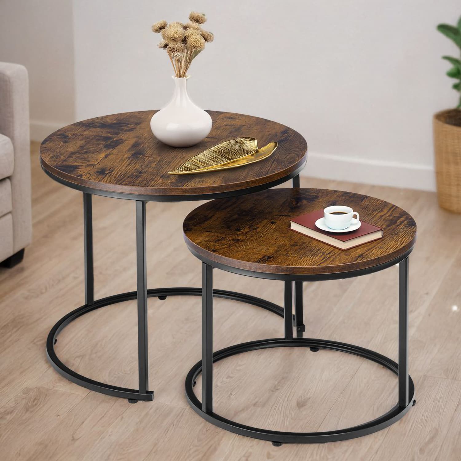 Stoliki Kawowe KOMPLET 2w1 Okrągłe Stolik x2 LOFT Industrialne Rustykalne