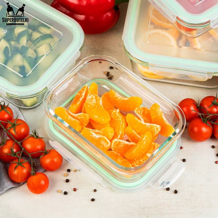ZESTAW 4 sztuki LUNCHBOX POJEMNIK SZKLANY na ŻYWNOŚĆ SZCZELNY ŻAROODPORNY