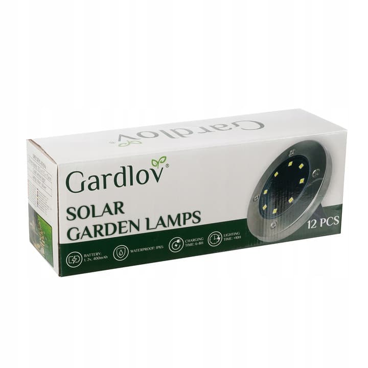 Lampki Solarne Ogrodowe Najazdowe LED Zestaw 12szt Wbijane Gruntowe Dysk