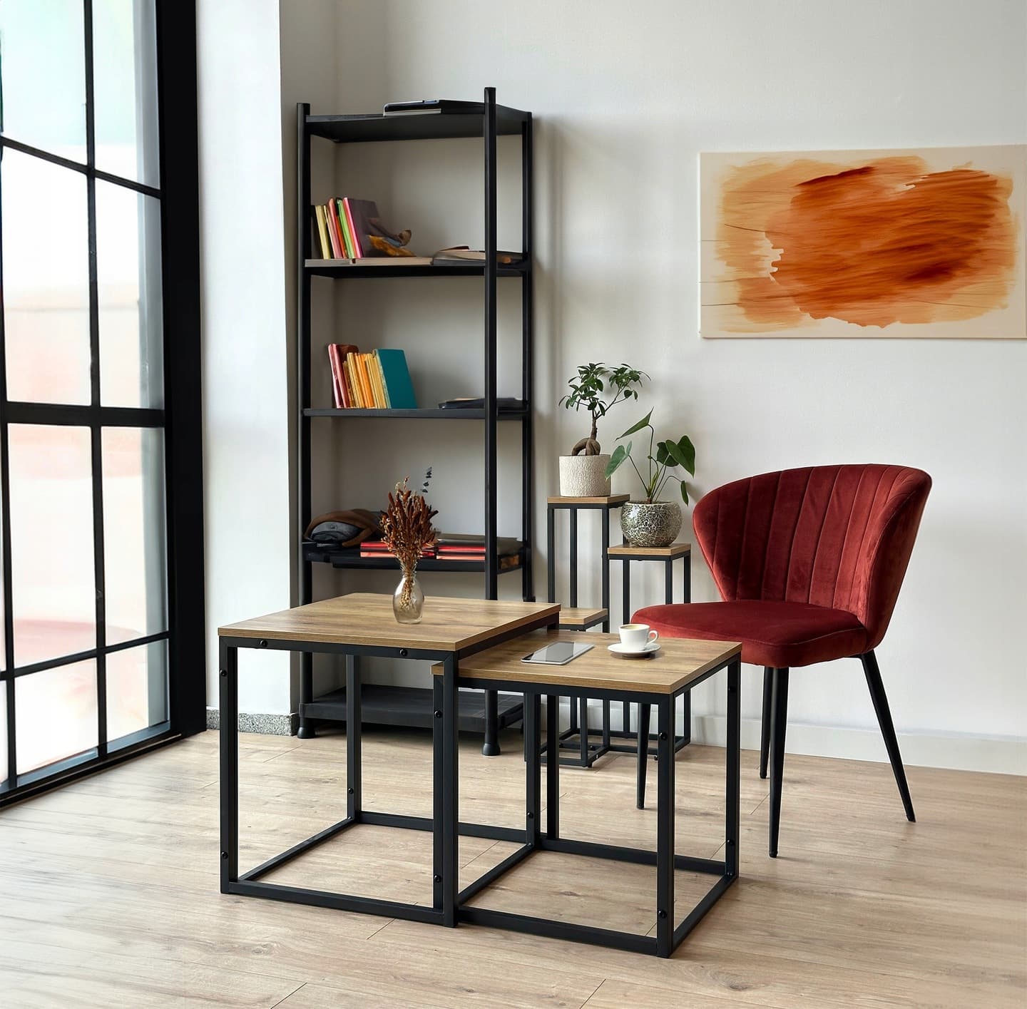 STOLIK KAWOWY 2w1 ROZKŁADANY KWADRATOWY ŁAWA LOFT ZESTAW STOLIKÓW DO SALONU