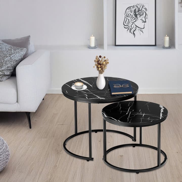 ZESTAW STOLIKÓW KAWOWYCH 2w1 OKRĄGŁE ROZKŁADANE ŁAWA DO SALONU LOFT MARMUR
