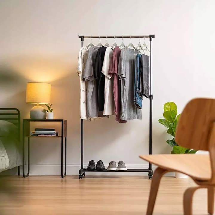 SOLIDNY WIESZAK METALOWY NA KÓŁKACH SZAFA NA UBRANIA STOJAK GARDEROBA LOFT