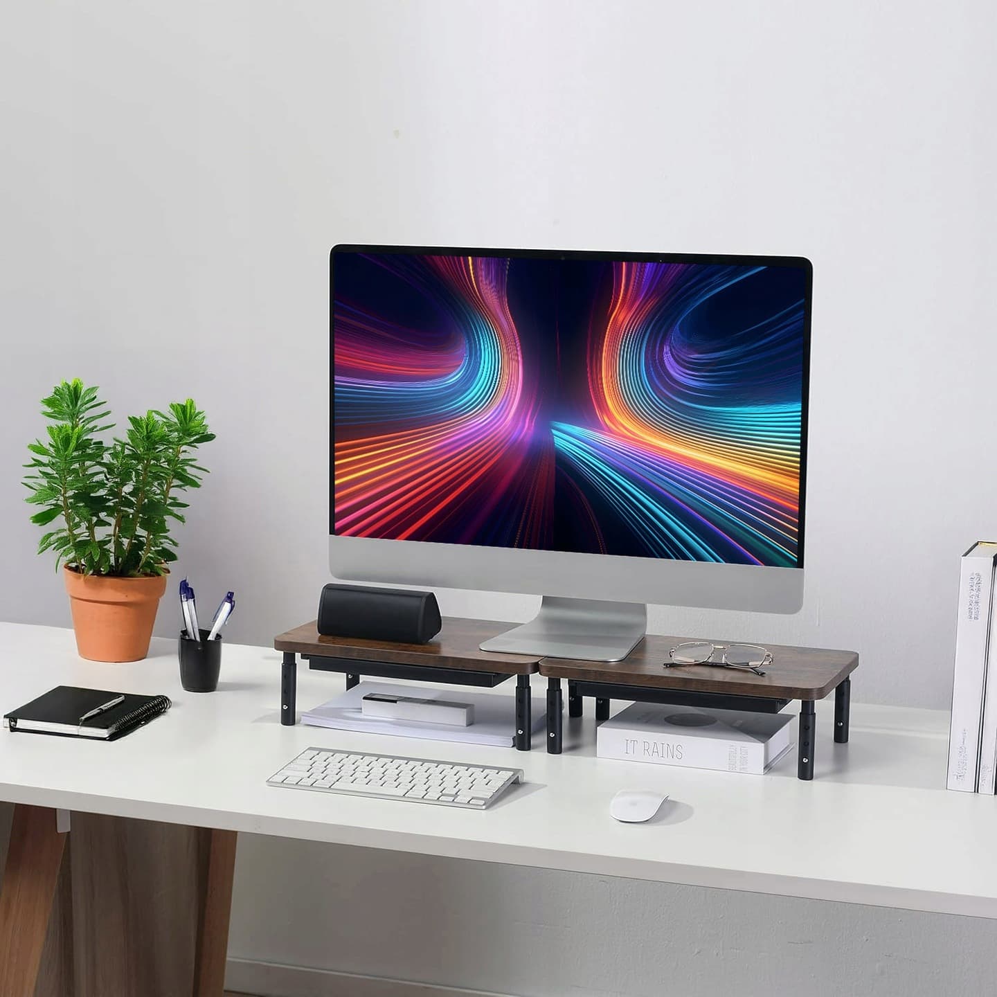 PODSTAWKA POD MONITOR LAPTOP PÓŁKA Z SZUFLADĄ NADSTAWKA REGULOWANA LOFTOWA