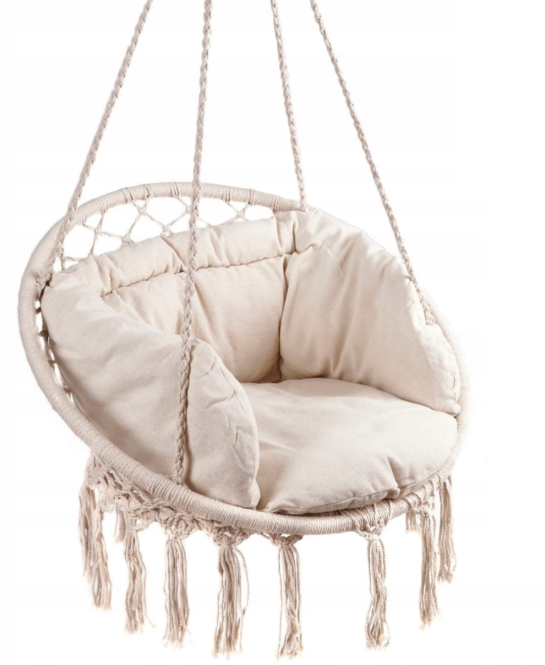 Huśtawka, fotel, 80 cm 150 kg, Bocianie gniazdo, boho, ecru, z poduszkami