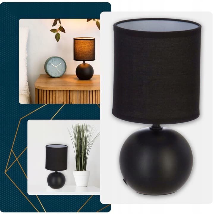 Dekoracyjna lampka nocna LAMPA ceramiczna do sypialni czarna stołowa ABAŻUR