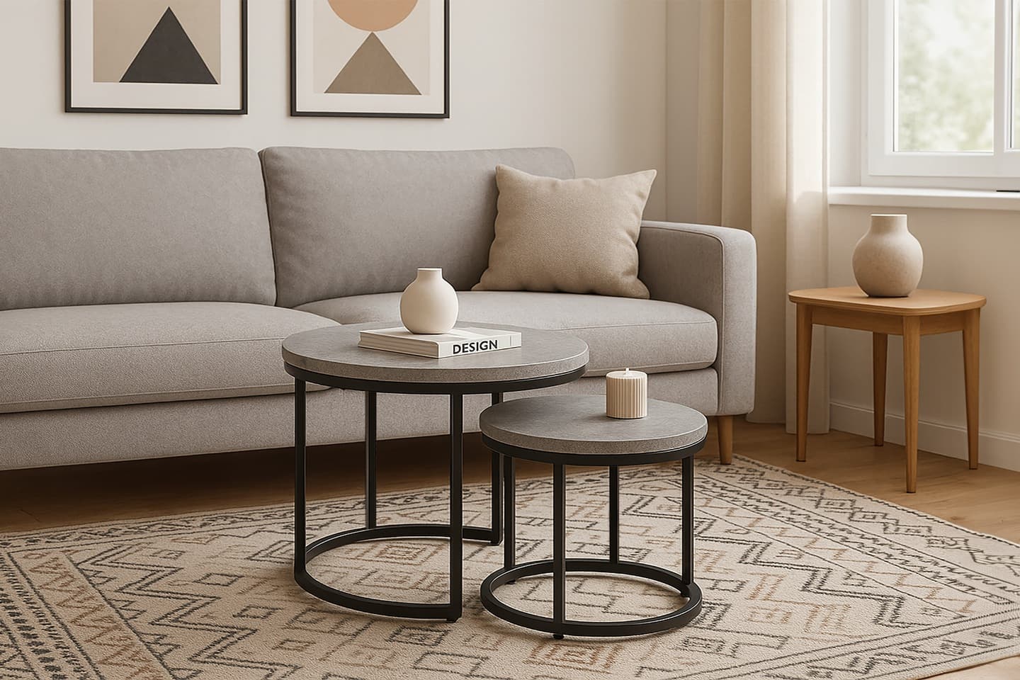STOLIK KAWOWY OKRĄGŁY ZESTAW 2szt. BETON INDUSTRIAL SALONU